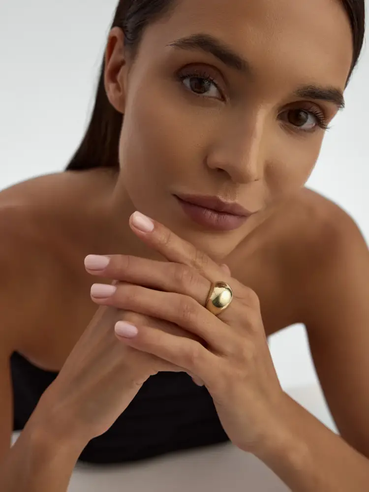Bombeli Formlu Klasik 14K Altın Yüzük - 4
