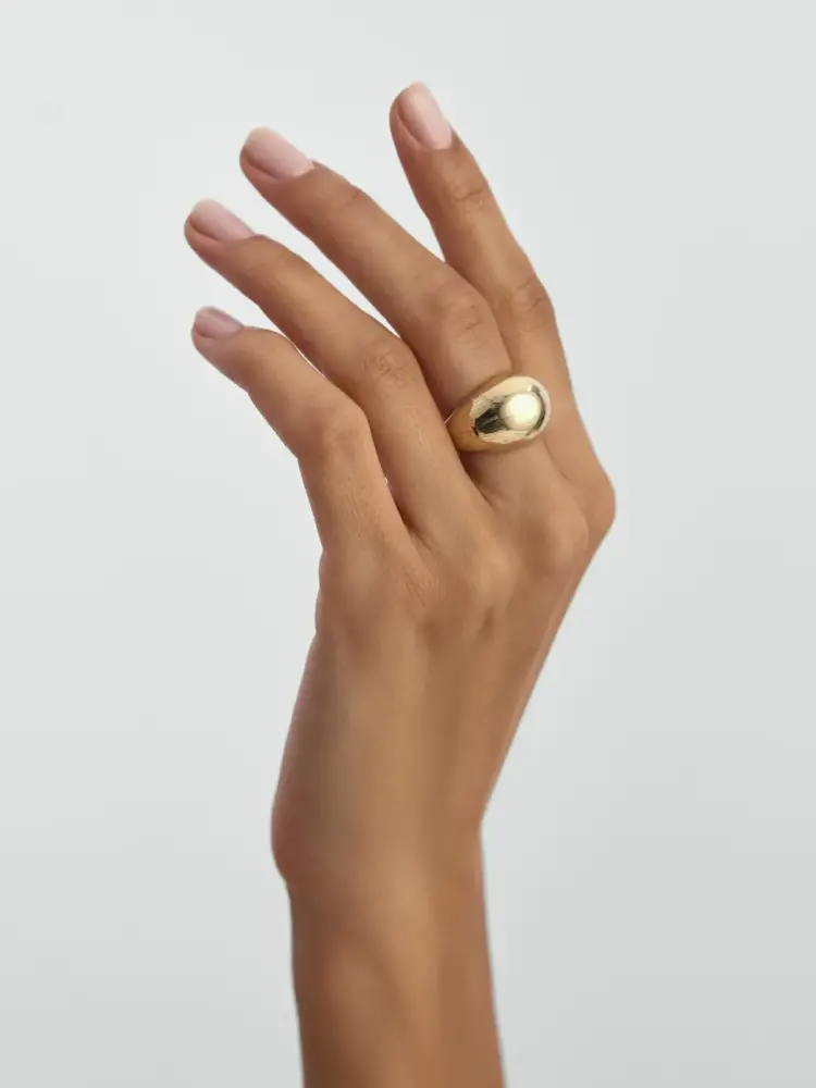 Bombeli Formlu Klasik 14K Altın Yüzük - 5