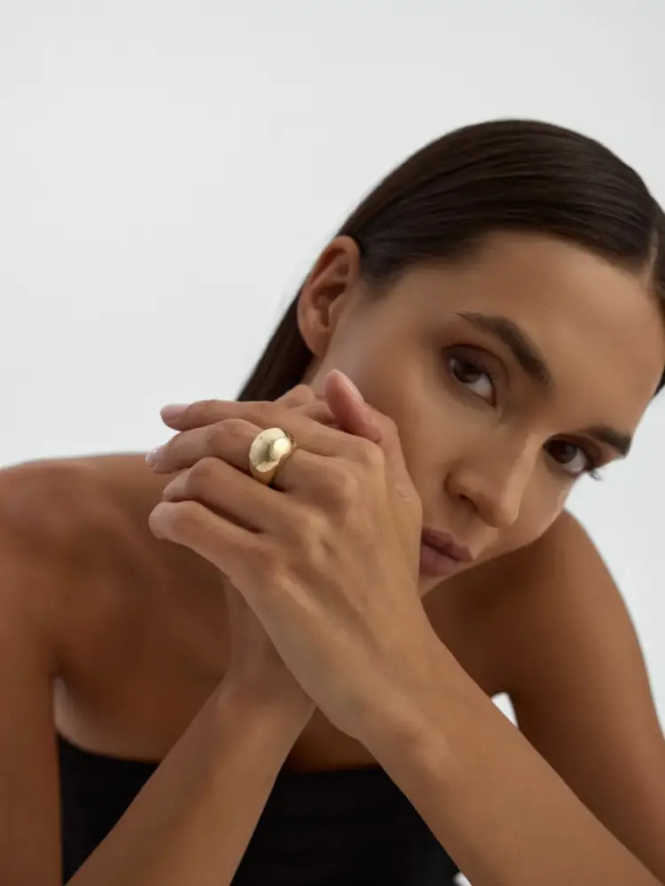 Bombeli Formlu Klasik 14K Altın Yüzük - 3