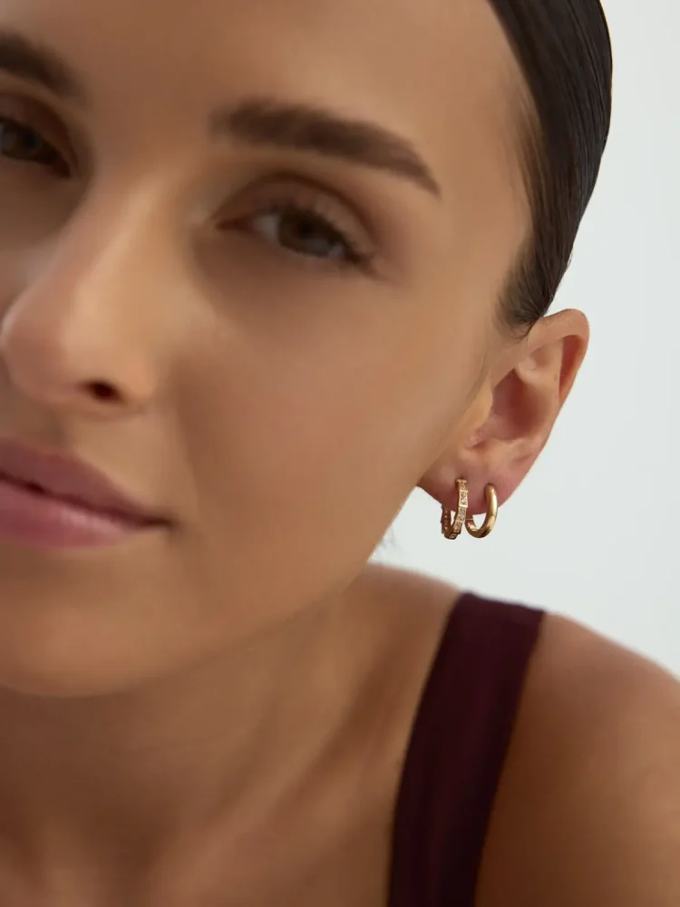 Bombeli İnce Halka 14K Altın Küpe - 4