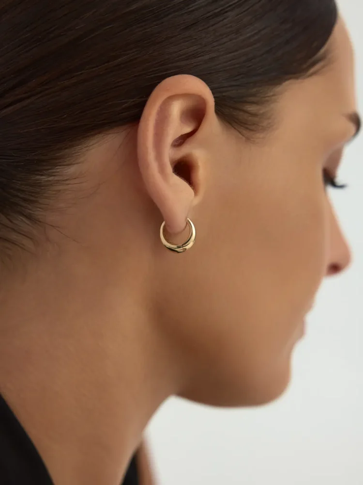 Bombeli Kalın Halka 14K Altın Küpe - 2