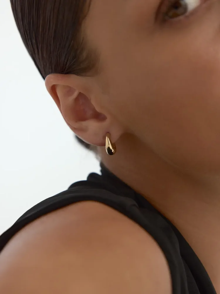 Bombeli Kalın Halka 14K Altın Küpe - 3