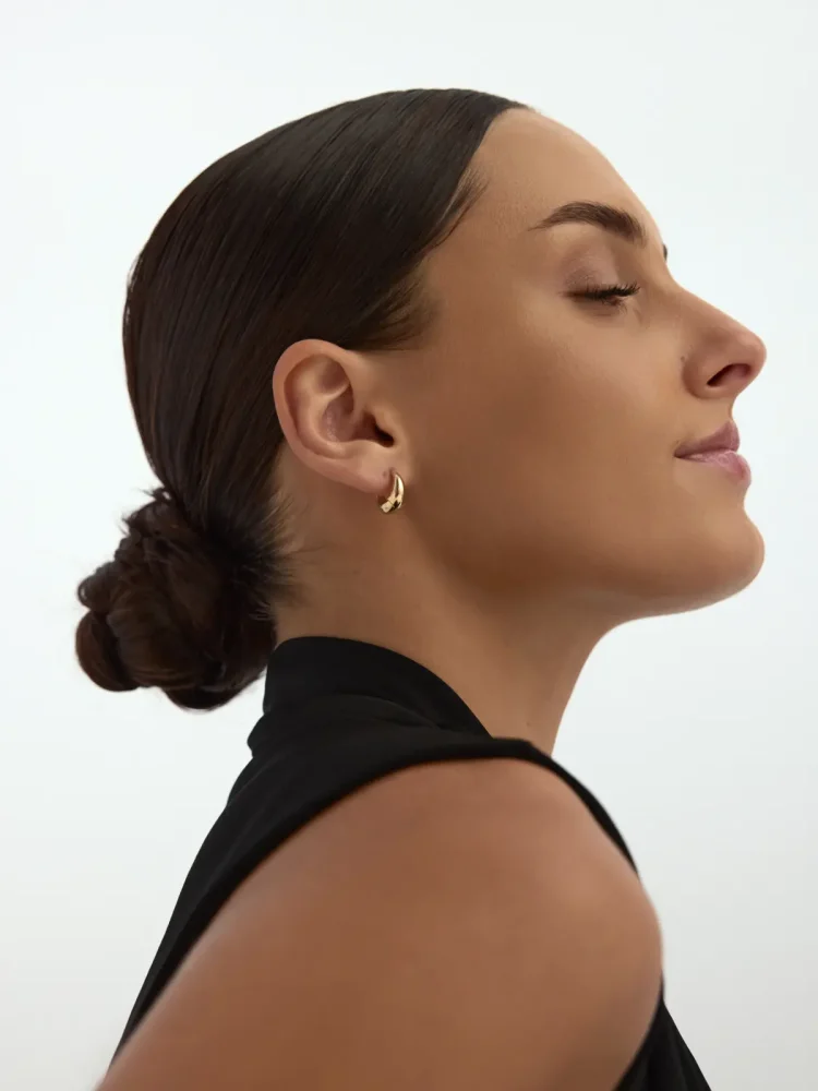 Bombeli Kalın Halka 14K Altın Küpe - 4