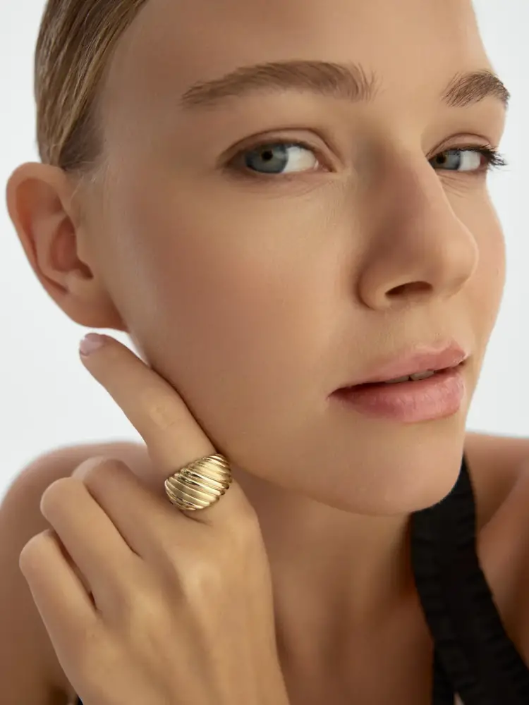 Bombeli Kordon Formlu 14K Altın Yüzük - 3