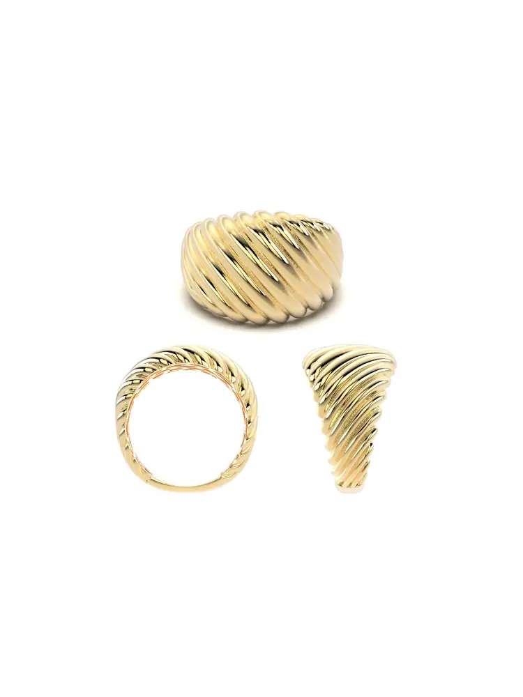 Bombeli Kordon Formlu 14K Altın Yüzük - 8