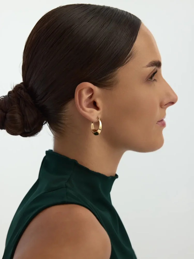 Bombeli Oval Form Halka 14K Altın Küpe - 4