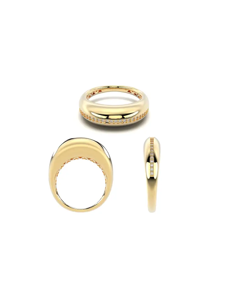 Bombeli Sıralı Taşlı 14K Altın Yüzük - 8