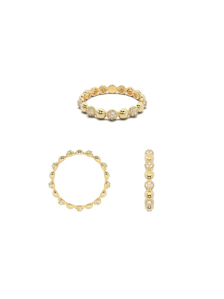 Bombeli Top ve Yuvarlak Taşlı 14K Altın Yüzük - 8