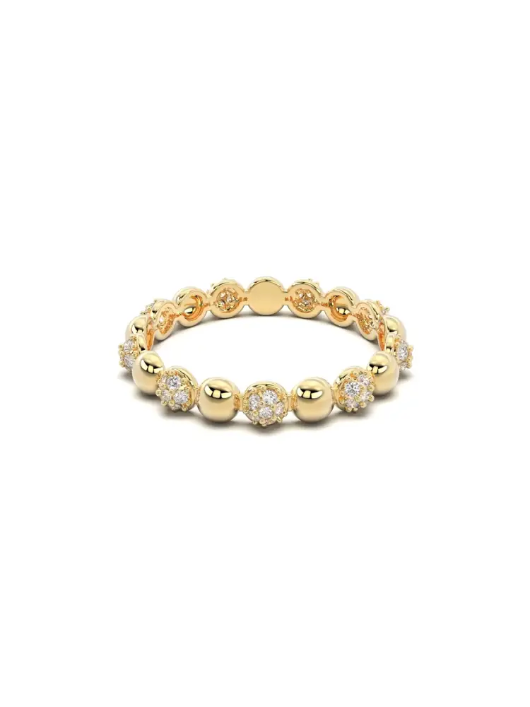 Bombeli Top ve Yuvarlak Taşlı 14K Altın Yüzük - 1