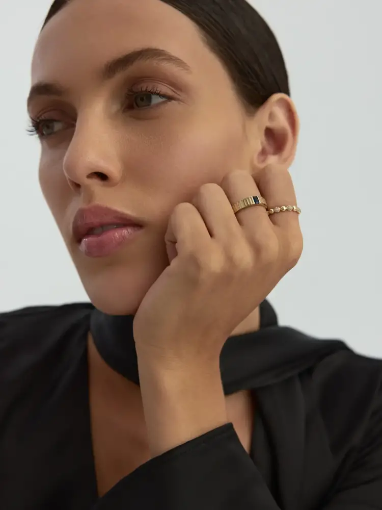 Bombeli Top ve Yuvarlak Taşlı 14K Altın Yüzük - 2