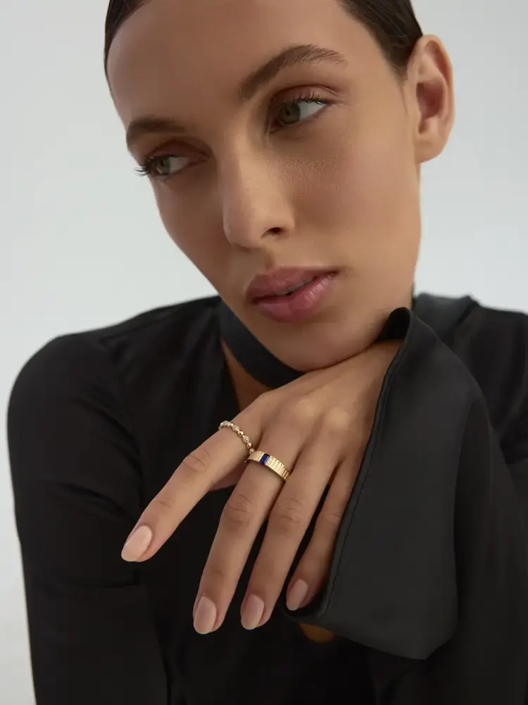 Bombeli Top ve Yuvarlak Taşlı 14K Altın Yüzük - 4