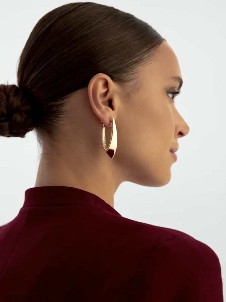 Bombeli V Form Altın Küpe 14K Altın Küpe - 2