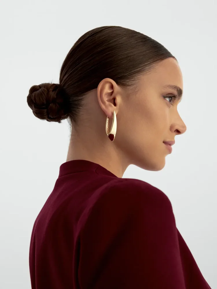 Bombeli V Form Altın Küpe 14K Altın Küpe - 3