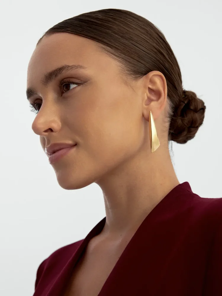 Bombeli V Form Altın Küpe 14K Altın Küpe - 4