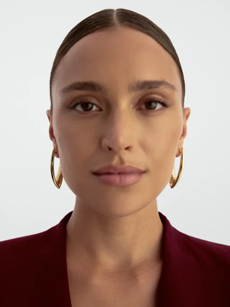 Bombeli V Form Altın Küpe 14K Altın Küpe - 5