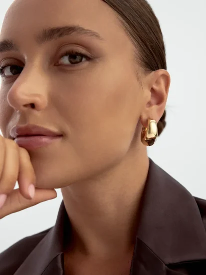 Bombeli Yarım Halka 14K Altın Küpe - (1)