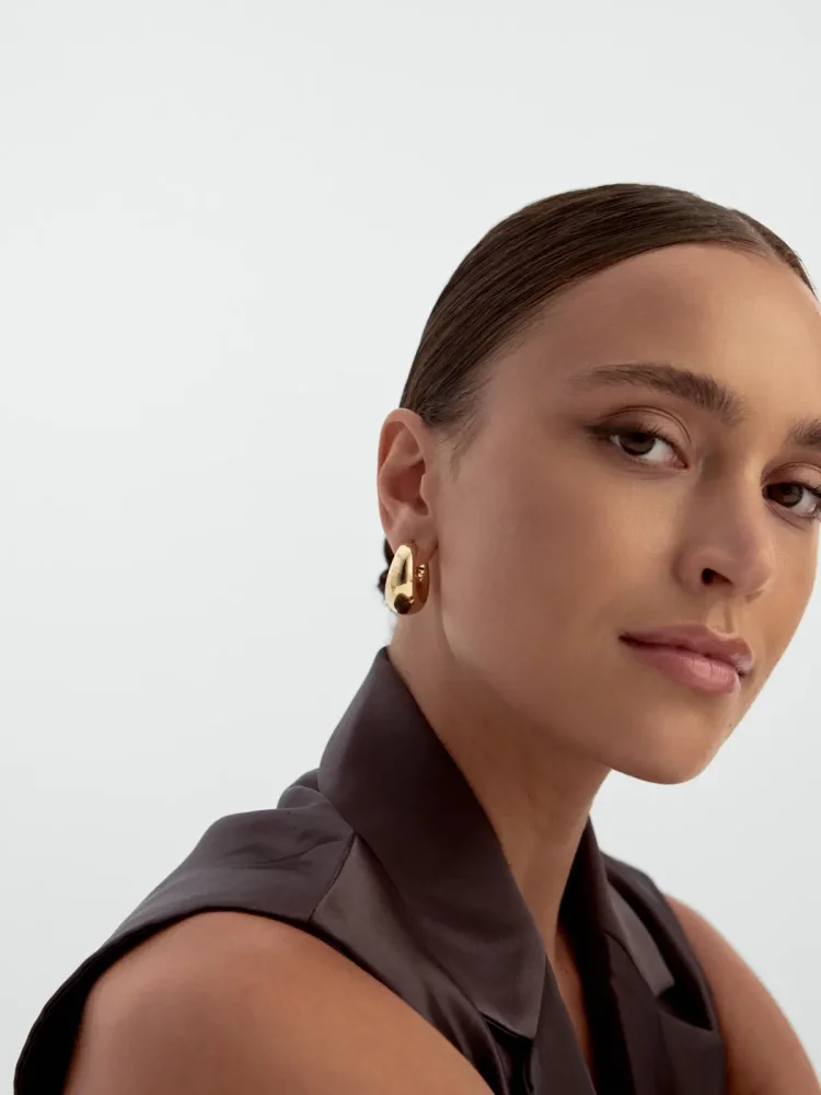 Bombeli Yarım Halka 14K Altın Küpe - 4