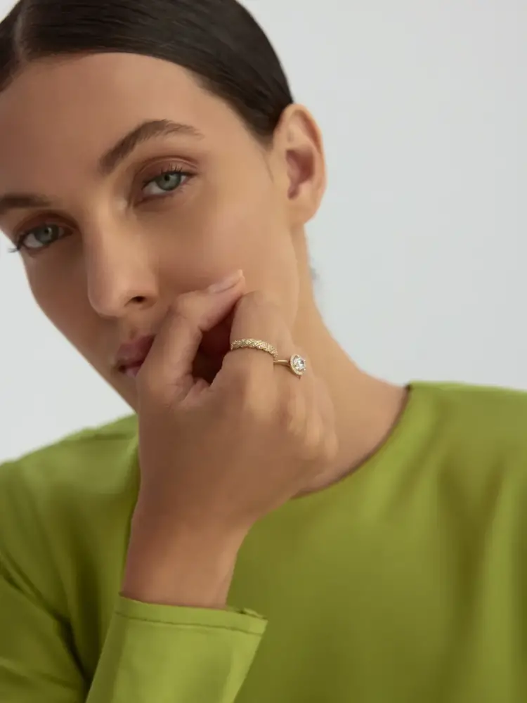 Burgu Model Pırlanta Görünümlü 14K Altın Yüzük - 6