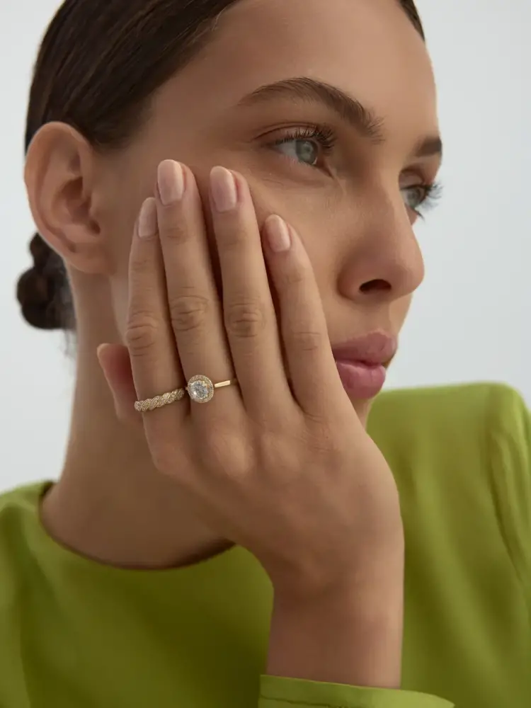 Burgu Model Pırlanta Görünümlü 14K Altın Yüzük - 5