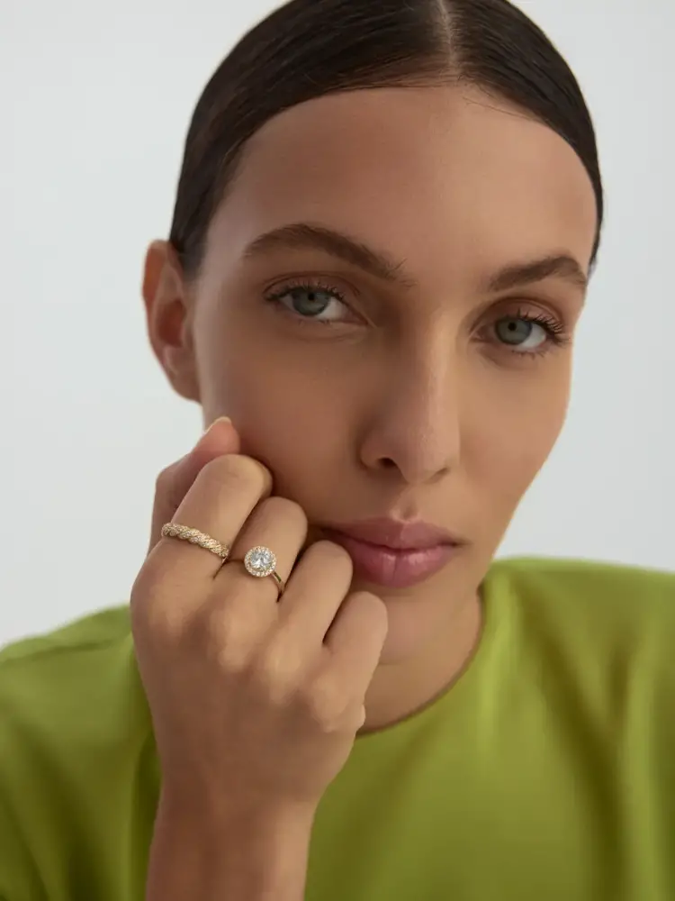 Burgu Model Pırlanta Görünümlü 14K Altın Yüzük - 3