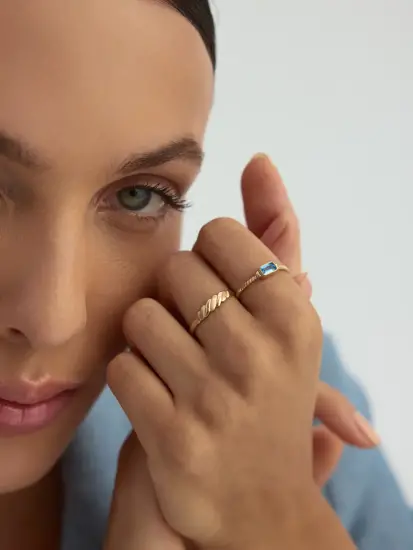 Burgulu Formlu Minimal 14K Altın Yüzük - (1)