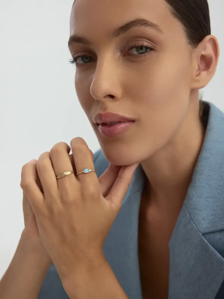 Burgulu Formlu Minimal 14K Altın Yüzük - 5