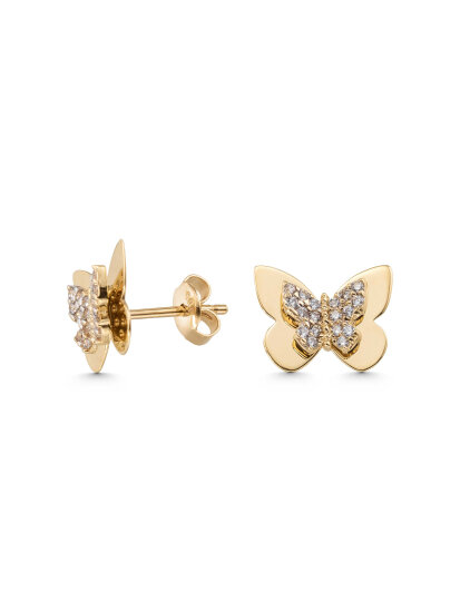 Butterfly Zircon 14K Gold Earrings - 