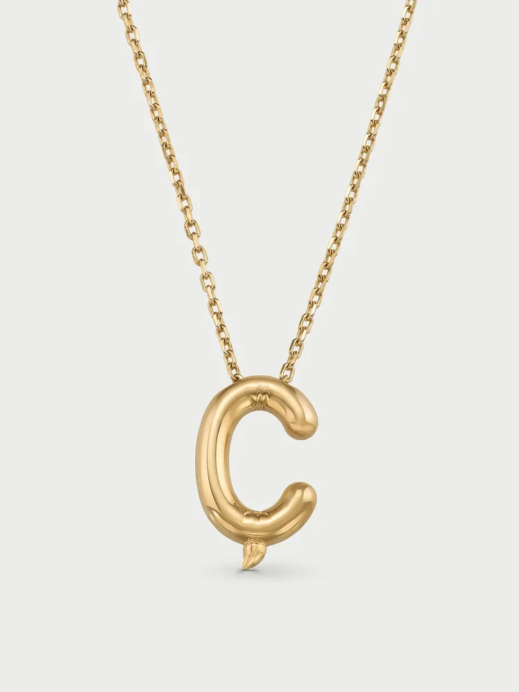 Ç Harfi Sade 14K Altın Harf Kolye - 1