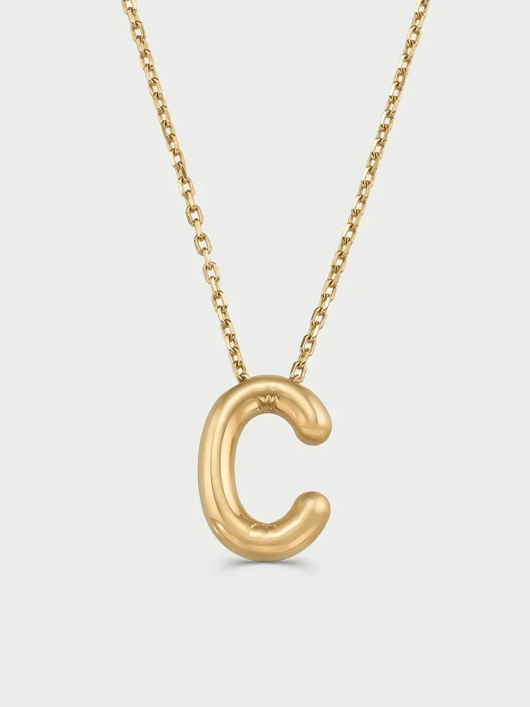 C Harfi Sade 14K Altın Harf Kolye - 1