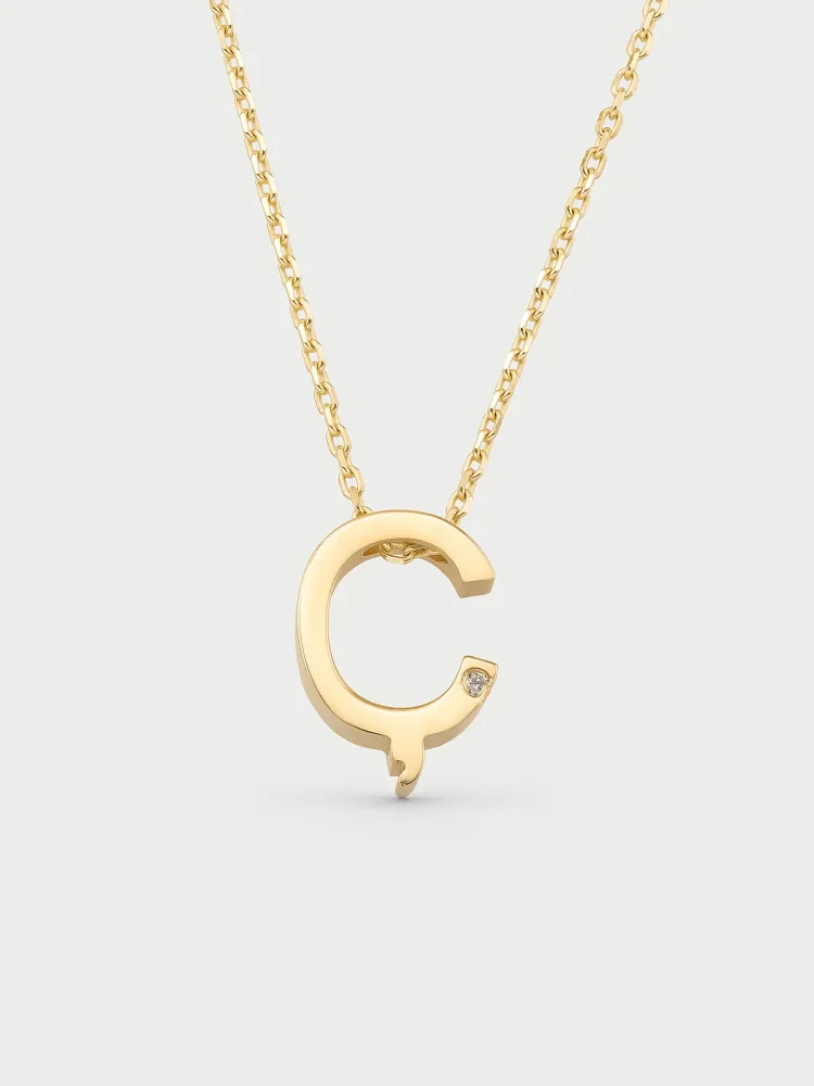 Ç Harfi Taşlı 14K Altın Harf Kolye - 1