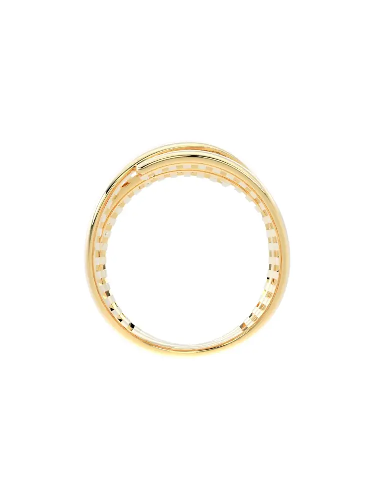Çapraz Bantlı Işıltılı 14K Altın Yüzük - 9
