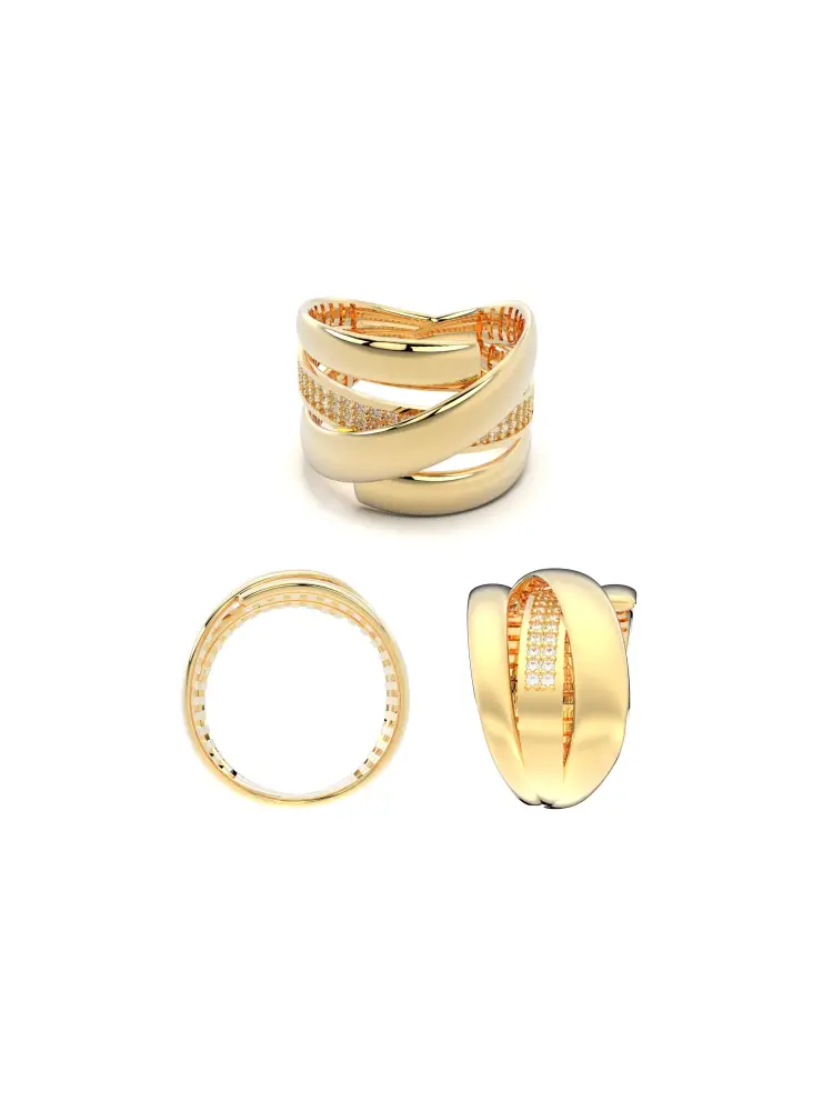 Çapraz Bantlı Işıltılı 14K Altın Yüzük - 11