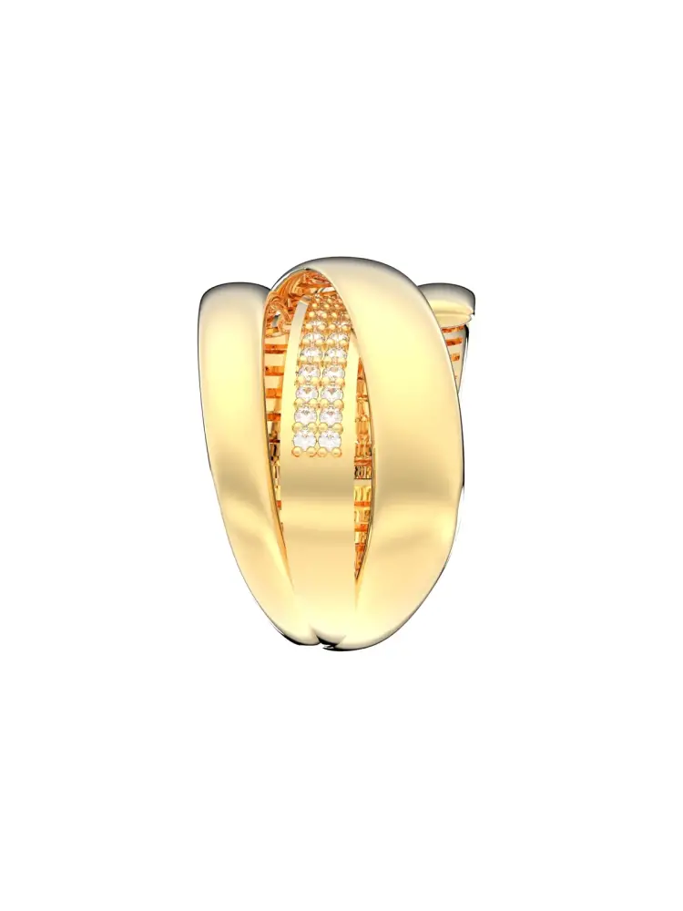 Çapraz Bantlı Işıltılı 14K Altın Yüzük - 10