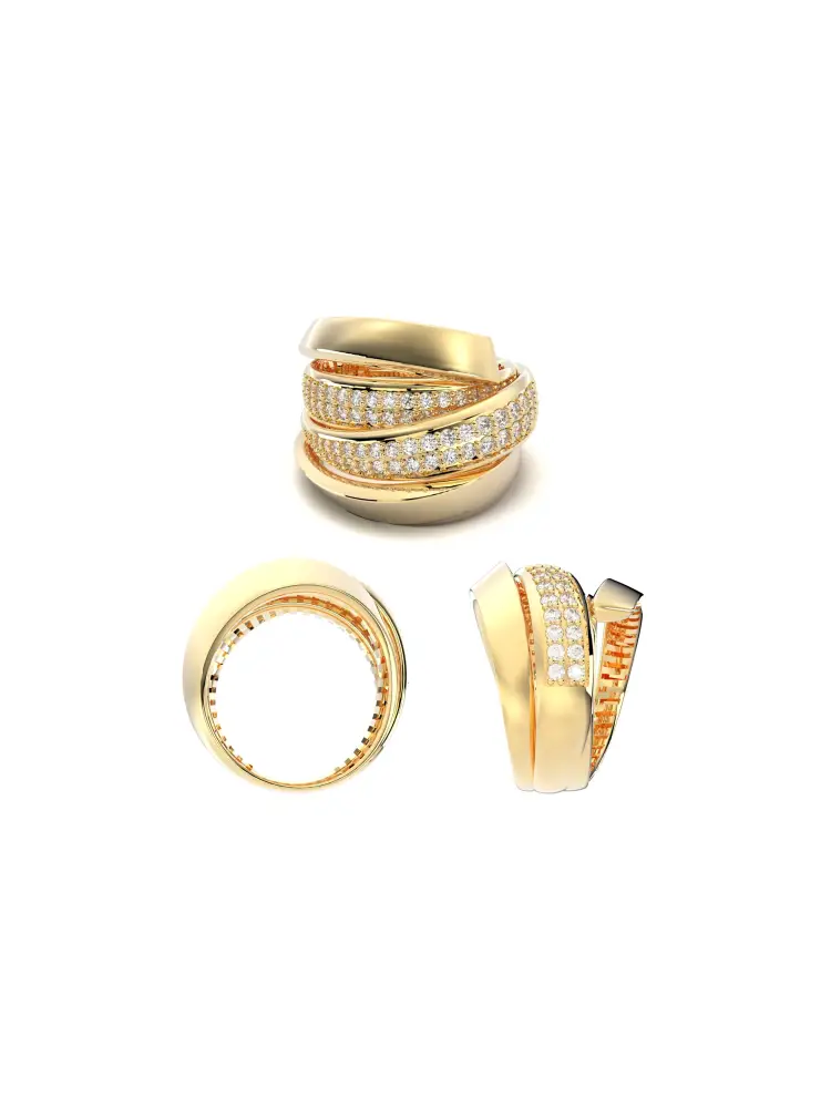 Çapraz Sıralı Zirkon Taşlı Modern 14K Altın Yüzük - 8