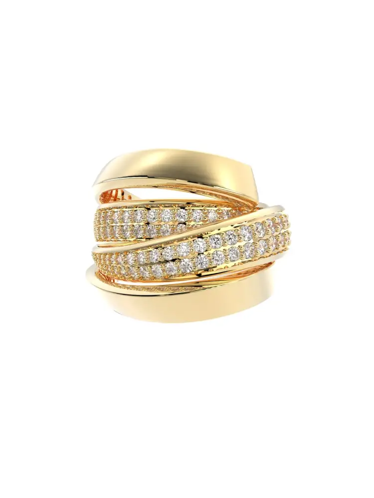 Çapraz Sıralı Zirkon Taşlı Modern 14K Altın Yüzük - 5