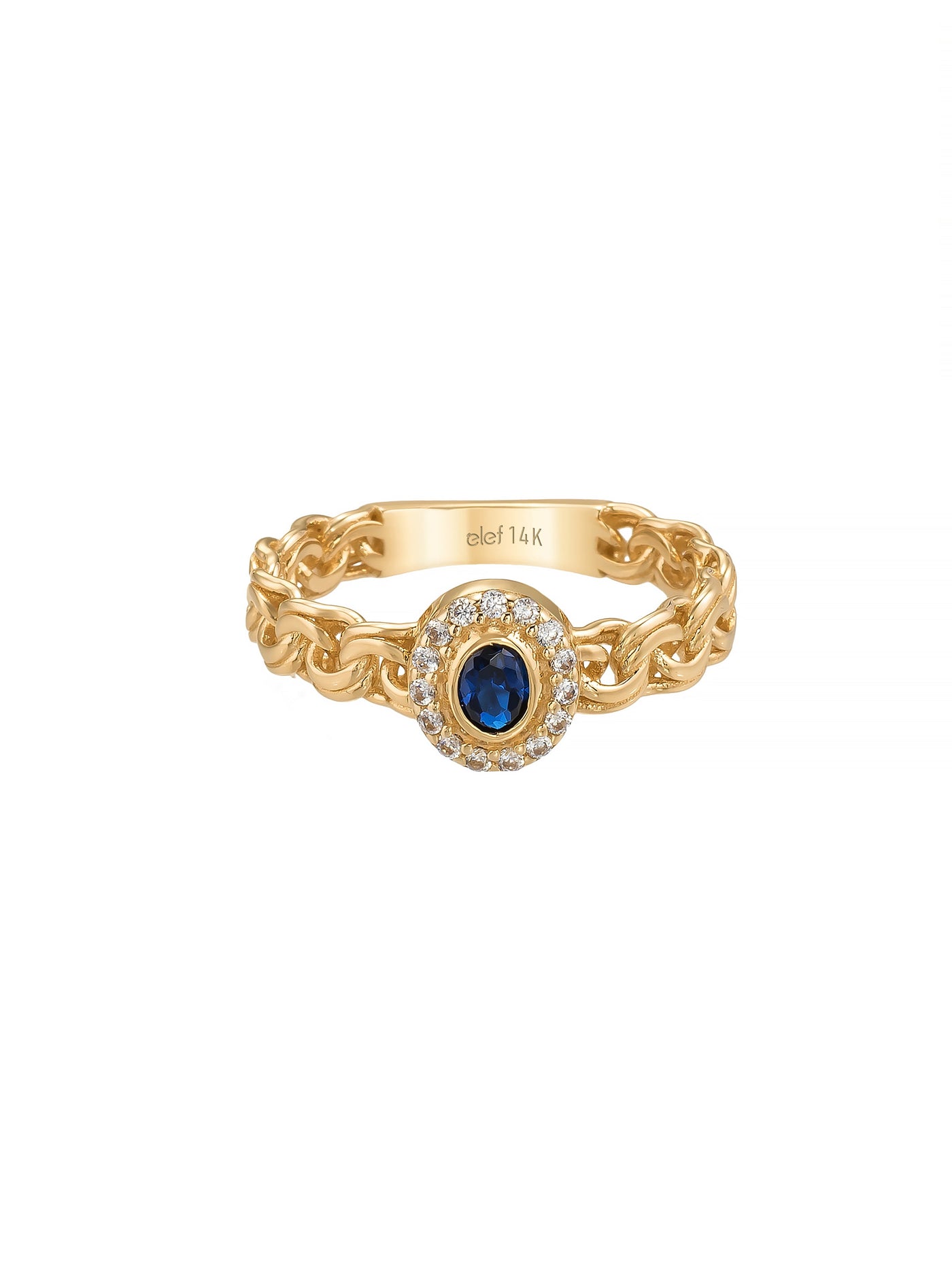Oval Safir Rengi Taşlı Zincir Formlu 14K Altın Yüzük - Elef Kuyumculuk