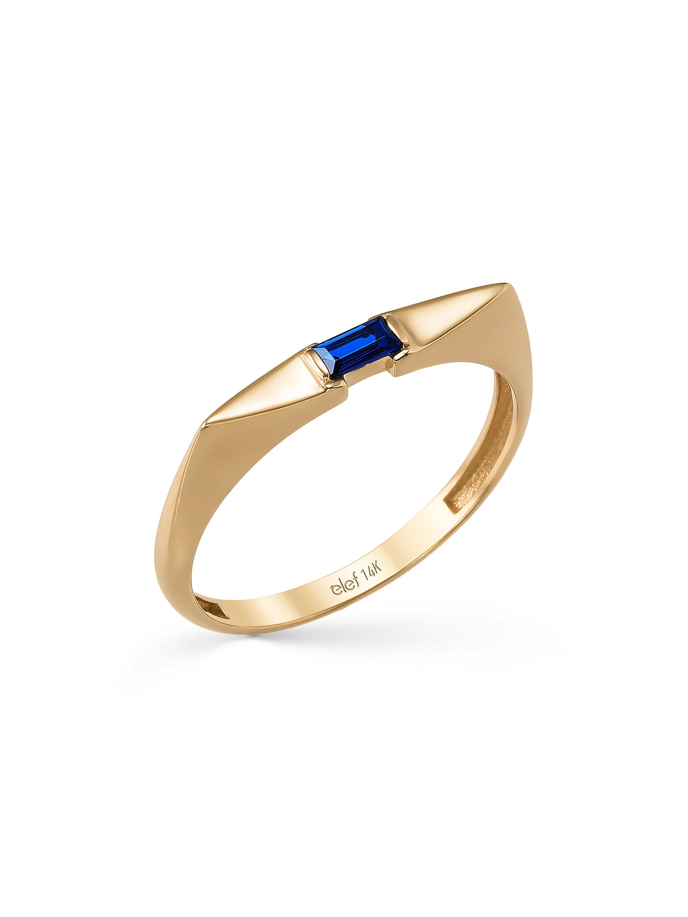 Baget Safir Rengi Taşlı Minimal 14K Altın Yüzük - Elef Kuyumculuk