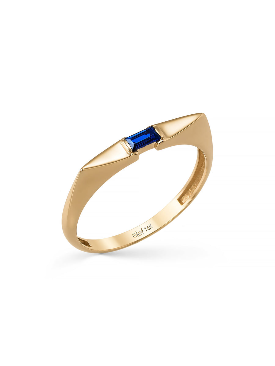 Baget Safir Rengi Taşlı Minimal 14K Altın Yüzük