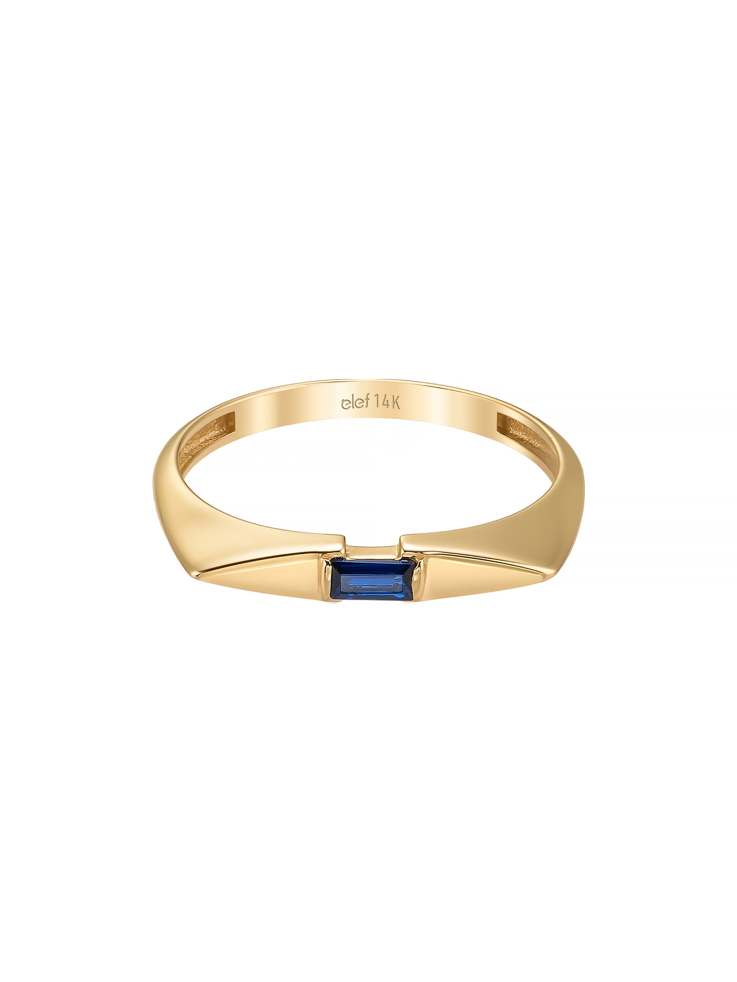 Baget Safir Rengi Taşlı Minimal 14K Altın Yüzük - Elef Kuyumculuk