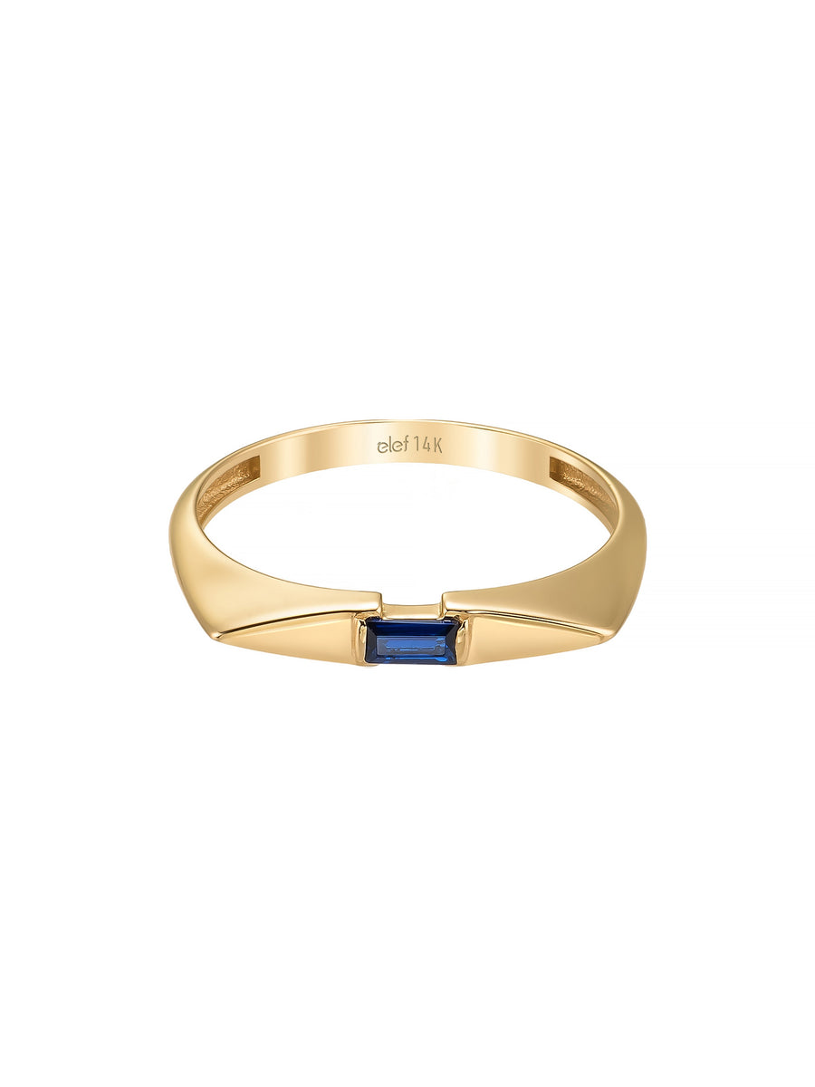 Baget Safir Rengi Taşlı Minimal 14K Altın Yüzük
