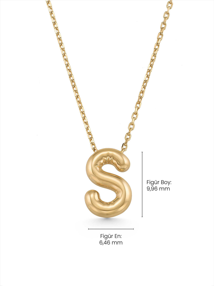 S Harfi Sade 14K Altın Harf Kolye