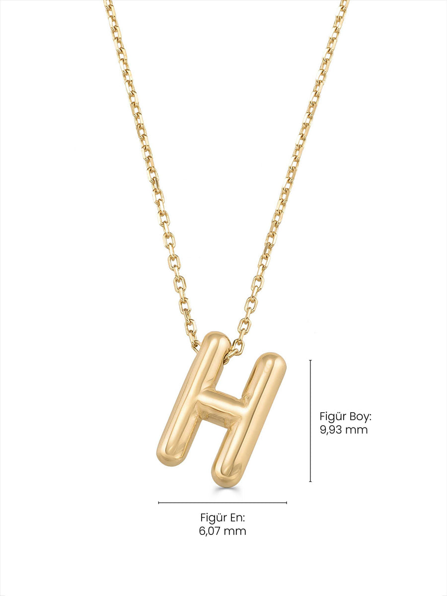 H Harfi Sade 14K Altın Harf Kolye