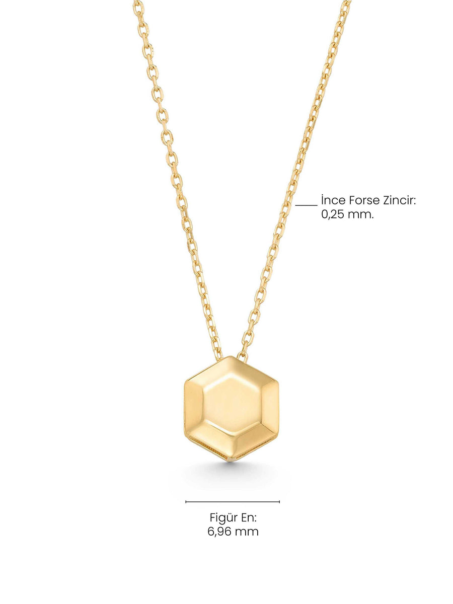 Geometrik Altıgen Tasarımlı 14K Altın Kolye