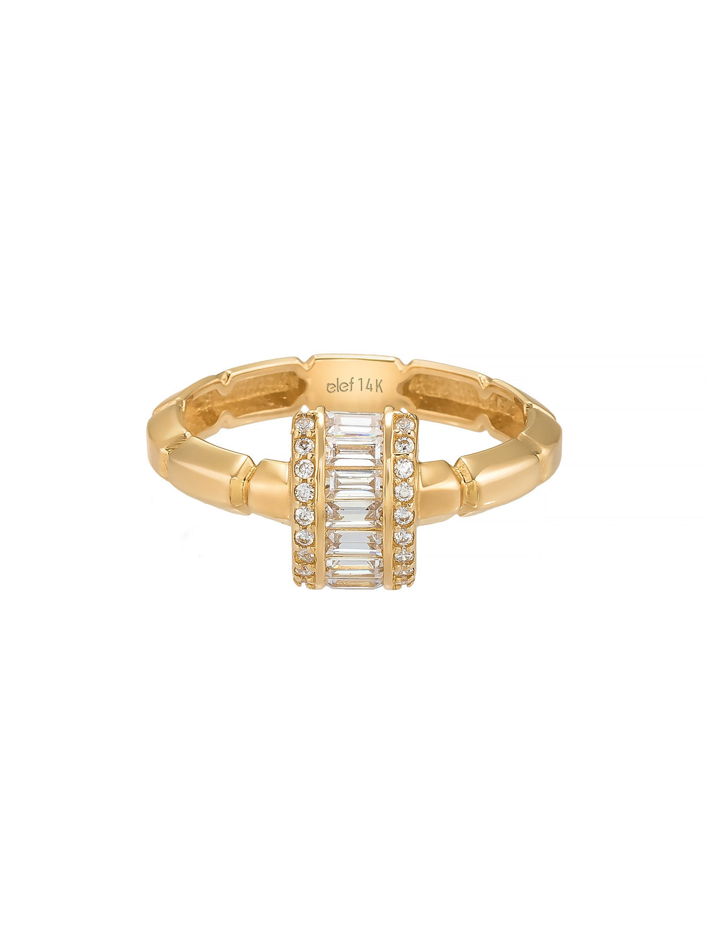 Baget ve Yuvarlak Taşlı Modern 14K Altın Yüzük - Elef Kuyumculuk