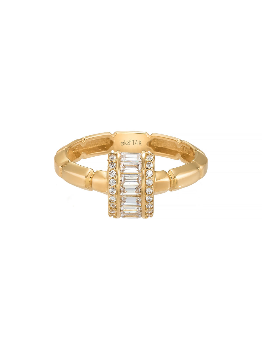 Baget ve Yuvarlak Taşlı Modern 14K Altın Yüzük