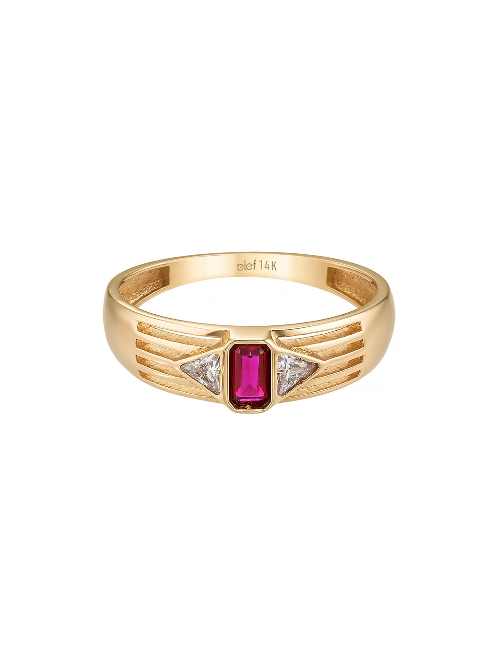 Baget Granat ve Tria Taşlı Modern 14K Altın Yüzük - Elef Kuyumculuk