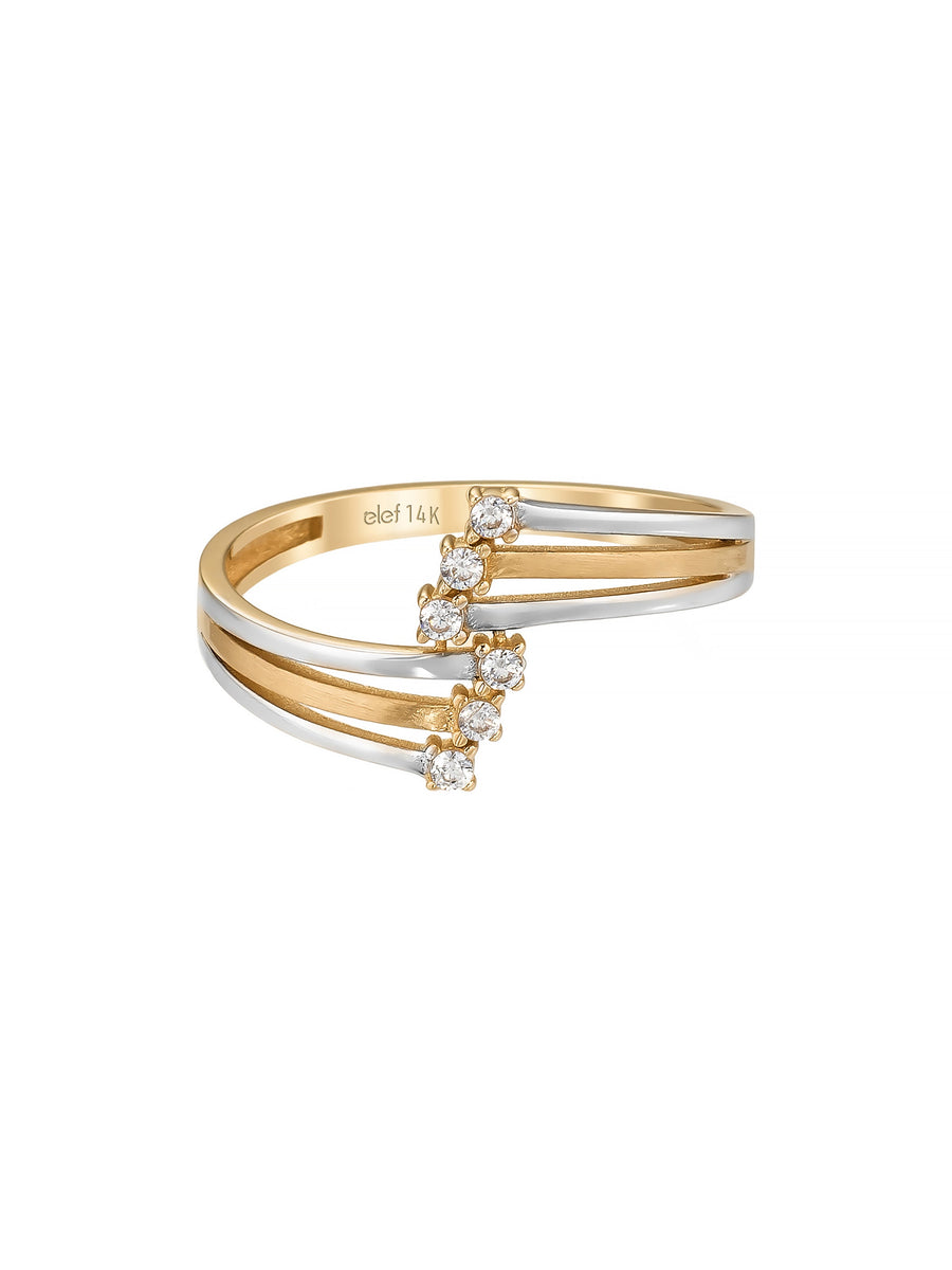 Çizgisel Tria Taşlı Modern 14K Altın Yüzük