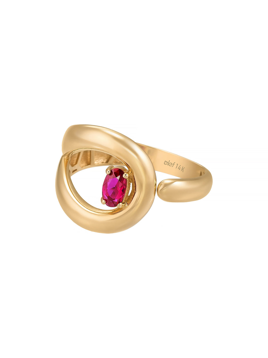 Oval Garnet Taşlı Modern 14K Altın Yüzük - Elef Kuyumculuk
