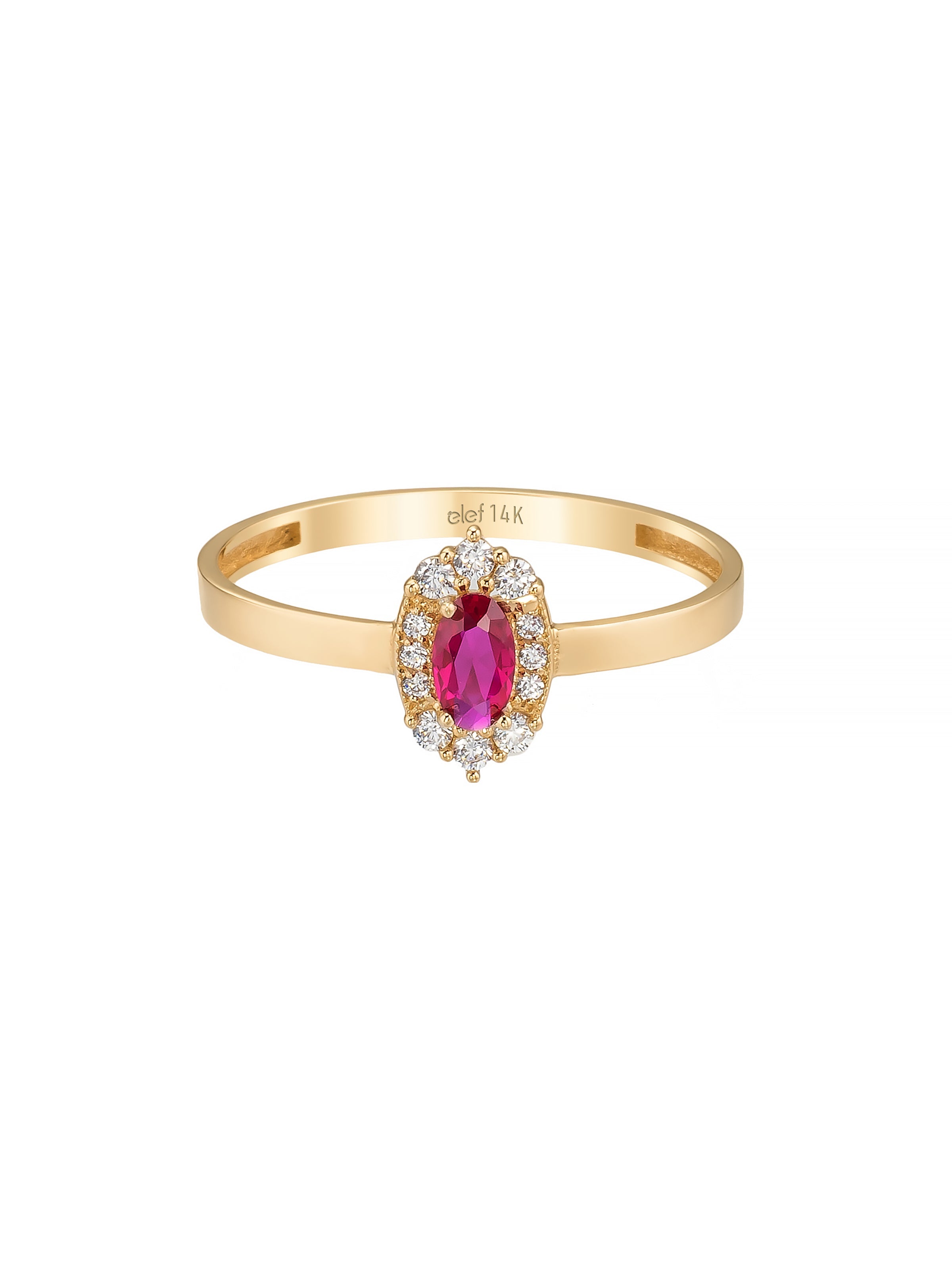 Oval Yakut Rengi Taşlı Vintage 14K Altın Yüzük - Elef Kuyumculuk