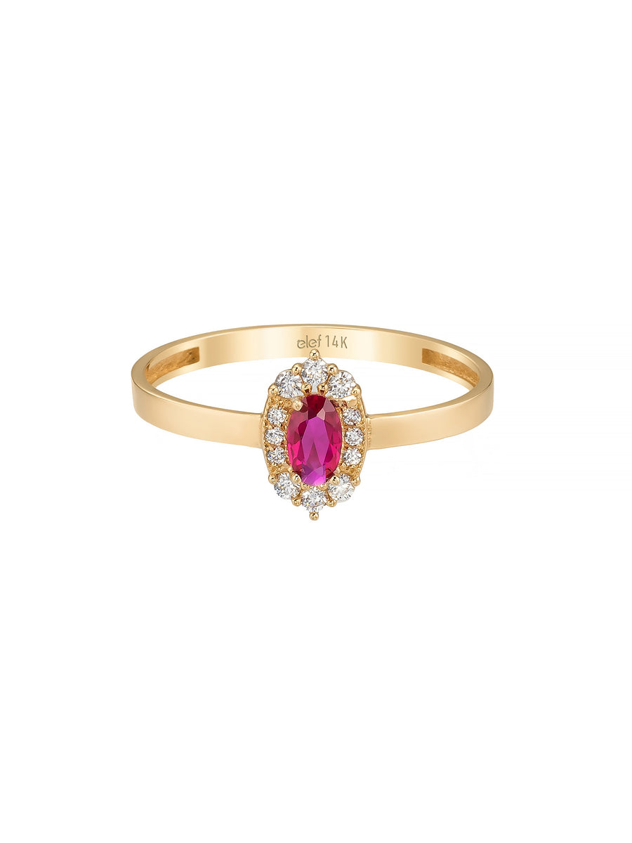 Oval Yakut Rengi Taşlı Vintage 14K Altın Yüzük